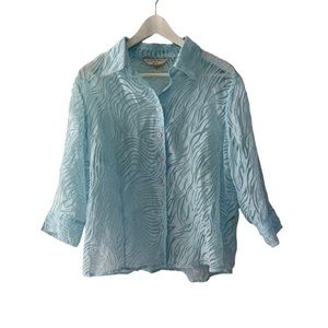 VTG Allison Daley Icy Blue Semi Sheer Button Up Shirt Blouse Size 12P Fairycore